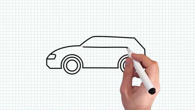Auto &ndash; Whiteboard Animation auf kariertem Blatt Papier