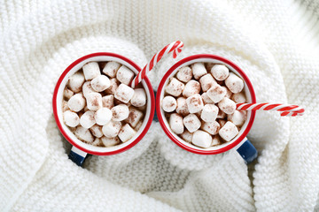Cappuccino with marshmallows and sweet candy canes