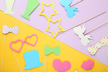 Paper booth props for party on colorful background