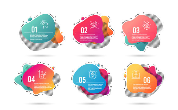 Infographic timeline 6 steps. Abstract 6 options graphic elements. Gradient banners with liquid shapes. Template for the infographic design of flyer or timeline presentation. Vector.