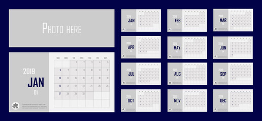 Business Calendar set 2019 vector illustration. Layers grouped for easy editing illustration. For your design