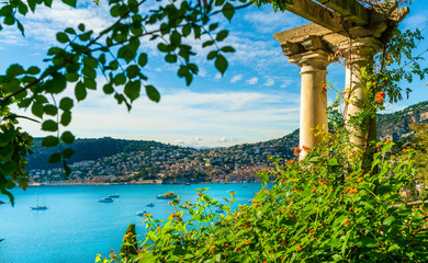French Riviera coast with medieval town Villefranche sur Mer, Nice region, France - obrazy, fototapety, plakaty