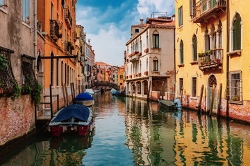 Venetian buildings by canal in Venice, Italy