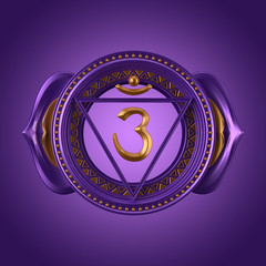 indigo Ajna chakra symbol, 3d modern illustration