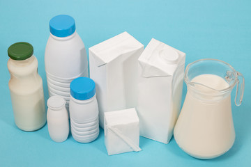 Mix of milk bottles and package