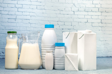 Mix of milk bottles and package