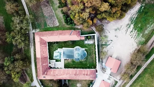 beautiful monastery on the mountain slopes drone footage-Monastery Jazak
