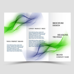 Fototapeta premium Abstract three fold brochure template, flyer design layout with eco green and blue polygonal background.
