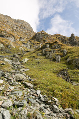 Mountain peaks and trails in summer time. Romania