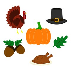 Set of Thanksgiving day icons of color