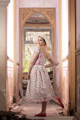 Naklejka premium Countryside girl in abandoned palace