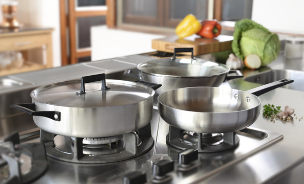 set of cookware in the kitchen