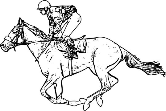 jockey riding race horse drawing - vector