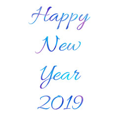 Vector watercolor Bright Happy New Year brush lettering text on white background