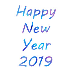 Vector watercolor Bright Happy New Year brush lettering text on white background