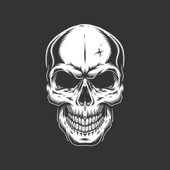 Vintage monochrome human skull concept