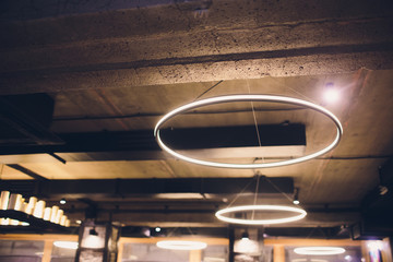 Contemporary chandelier made out of the light bulbs.