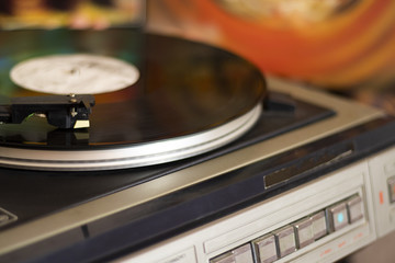 old vinyl record player, disco music