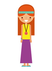 hippie woman cartoon character on white background