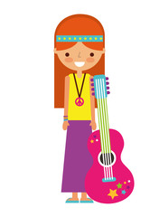 hippie woman cartoon with guitar