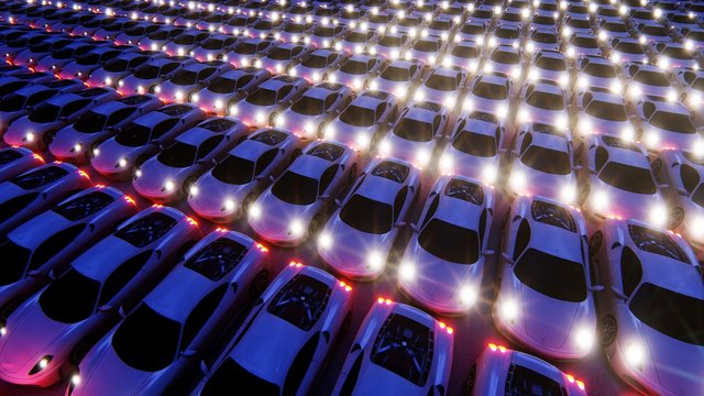 Fototapeta White sports cars in moon night. 3D Rendering