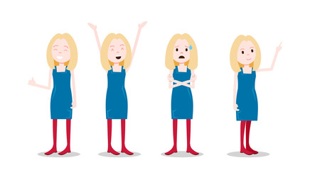 Obraz premium set girl character personage diversity poses female template for design work and animation on white background full length flat person vector illustration