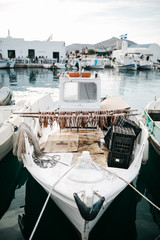 Fisherman's boat with octopuses at marina of Naussa, Paros
