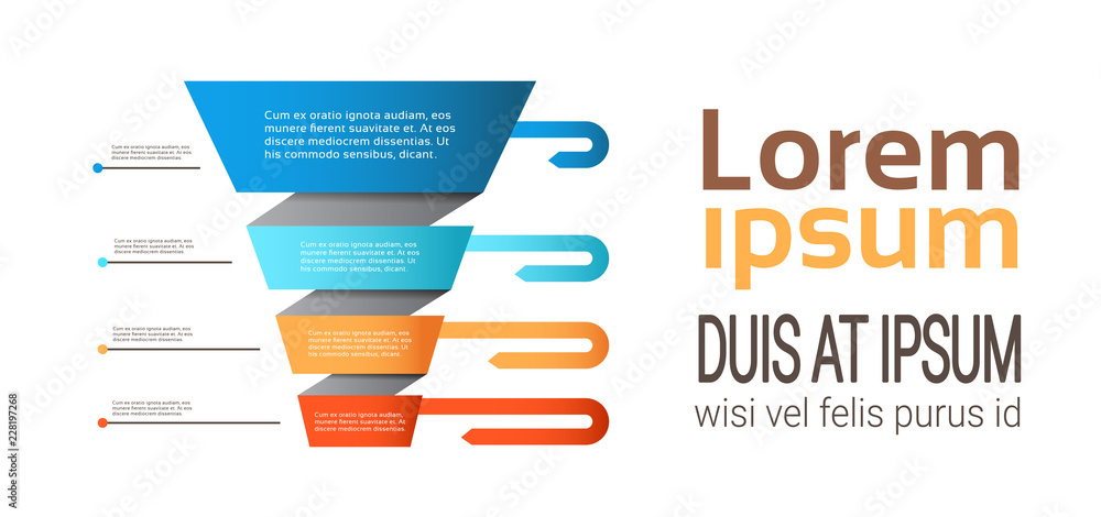 Poster business timeline process chart infographics funnel template used for presentation and workflow layo