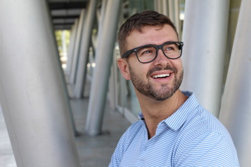 Businessman looking away with copy space