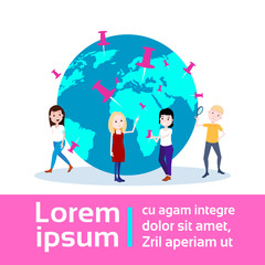 man character search at globe mark with magnifier male template for design work and animation on white background copy space full length flat vector illustration