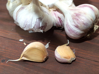 head and clove of garlic close-up