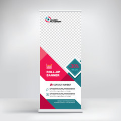 Design roll-up, advertising banner template, stand for presentations, conferences, exhibitions, modern business concept for product promotion, creative background for posting photos and text