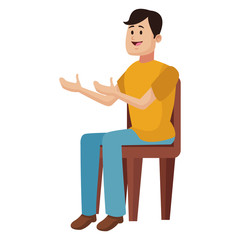 Man seated on chair and talking