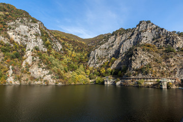 Autumn ladscape from dam of The Krichim Reservoir, Rhodopes Mountain, Plovdiv Region, Bulgaria