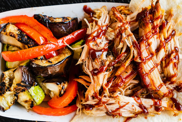 grilled meat and vegetables