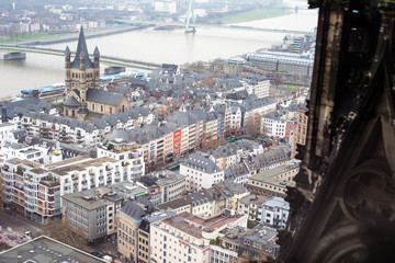 Fototapeta na wymiar View of the Rhine and the Altstadt from the Cologne Cathedral, Germany.