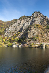 Fototapeta na wymiar Autumn ladscape from dam of The Krichim Reservoir, Rhodopes Mountain, Plovdiv Region, Bulgaria