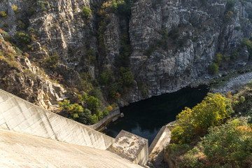 Autumn ladscape from dam of The Krichim Reservoir, Rhodopes Mountain, Plovdiv Region, Bulgaria