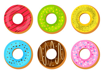 Set of sweet donuts with colorful glaze. Vector illustration