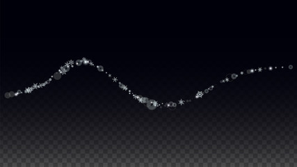 Christmas  Vector Background with White Falling Snowflakes Isolated on Transparent Background. Realistic Snow Sparkle Pattern. Snowfall Overlay Print. Winter Sky. Design for Party Invitation.