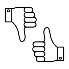 Thumb up and down. I like and dislike. Outline design. Vector illustration.