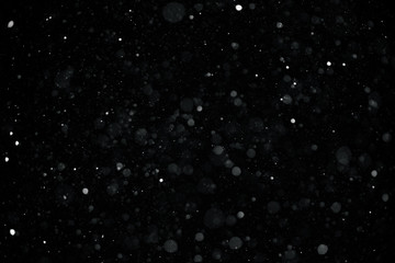 Falling down real snowflakes from left to right, calm snow, shot on black background, matte, wide...