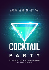 Vector Happy Hour Cocktail Disco Party Poster With Detail Glas And Sparkles. Flyer Event Design Template 