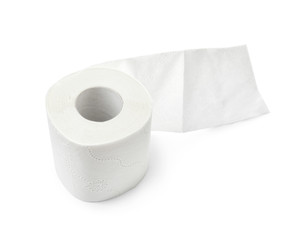 Roll of toilet paper on white background