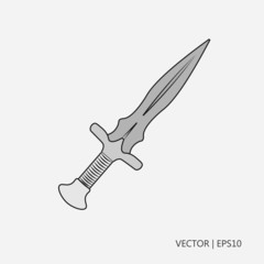 Vector illustration. Drawing of a sword. Long thick sword. Sketch. Drawing for children. Flat icon
