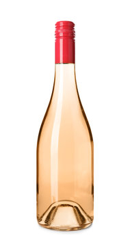 Naklejka Bottle of pink wine on white background