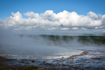 Geysir geyser in Iceland in summer  -  stopped erupting due to polution caused by tourists