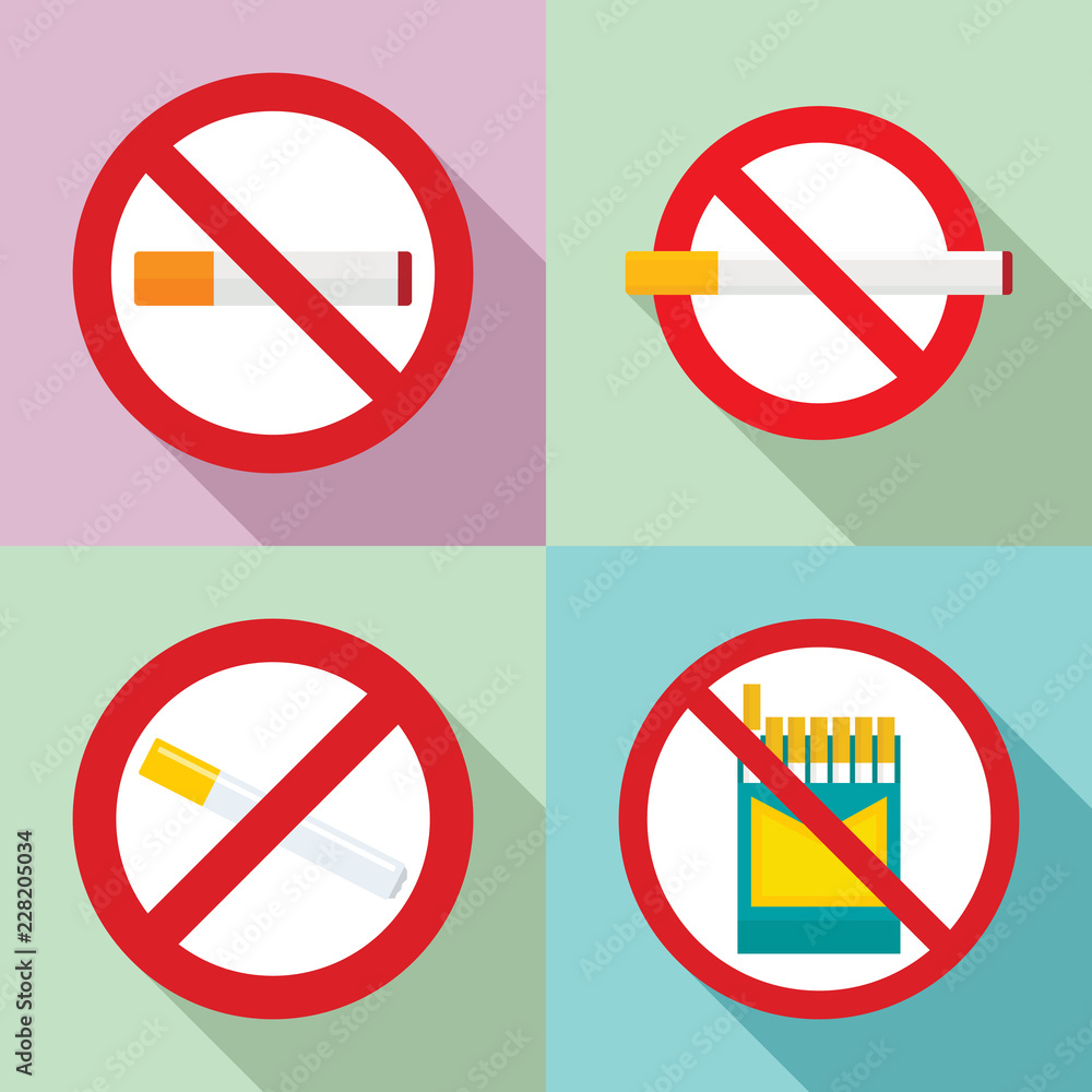Poster no smoking icon set. flat set of no smoking vector icons for web design