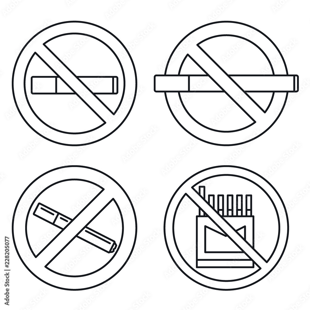 Poster public no smoking icon set. outline set of public no smoking vector icons for web design isolated on