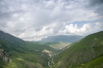 Panorama of the Chegem gorge. It is observed from height of flight the glider.